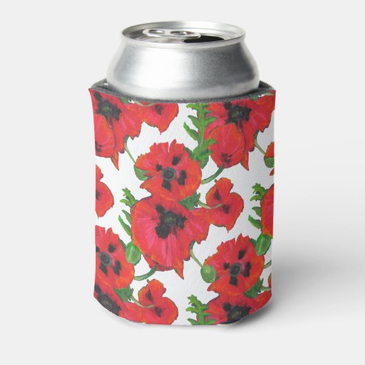 Helderrood-oosterse papavers op wit blikjeskoeler (Blikje Achterkant)