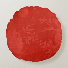 Helderrood op rood bloemmotief rond kussen