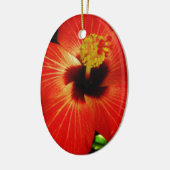 Helderrood Oranje Hibiscus Flower Keramisch Ornament (Links)