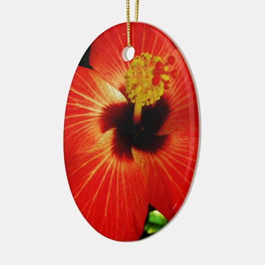 Helderrood Oranje Hibiscus Flower Keramisch Ornament (Links)