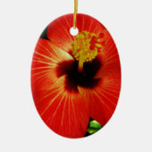 Helderrood Oranje Hibiscus Flower Keramisch Ornament (Voorkant)