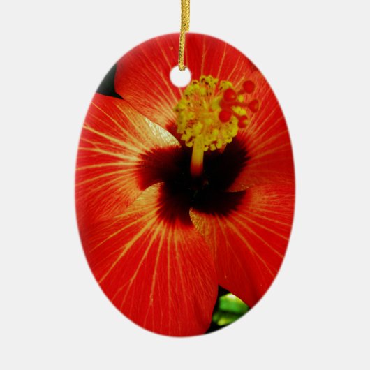 Helderrood Oranje Hibiscus Flower Keramisch Ornament (Voorkant)