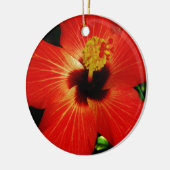 Helderrood Oranje Hibiscus Flower Keramisch Ornament (Links)