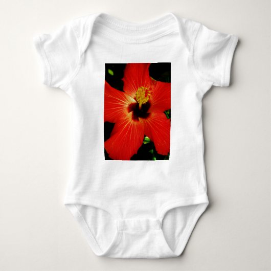 Helderrood Oranje Hibiscus Flower Romper (Voorkant)