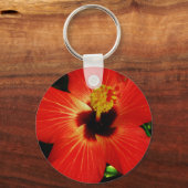 Helderrood Oranje Hibiscus Flower Sleutelhanger (Voorkant)