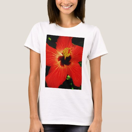 Helderrood Oranje Hibiscus Flower T-shirt (Voorkant)