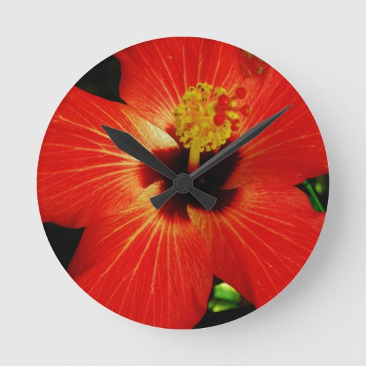 Helderrood Oranje Hibiscus-ventilator Ronde Klok (Voorkant)