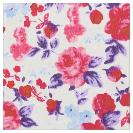 Helderrood, Paars en roze Floral Pattern Stof (Close Up)