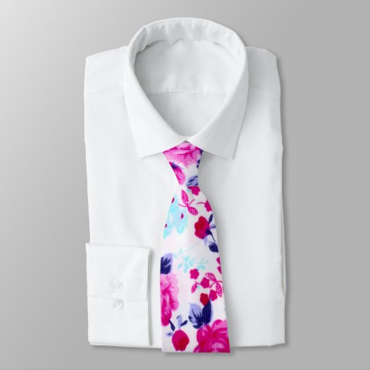 Helderrood, Paars en roze Floral Pattern Stropdas (Gebonden)