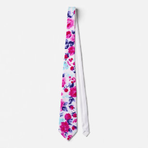 Helderrood, Paars en roze Floral Pattern Stropdas