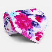 Helderrood, Paars en roze Floral Pattern Stropdas (Opgerold)