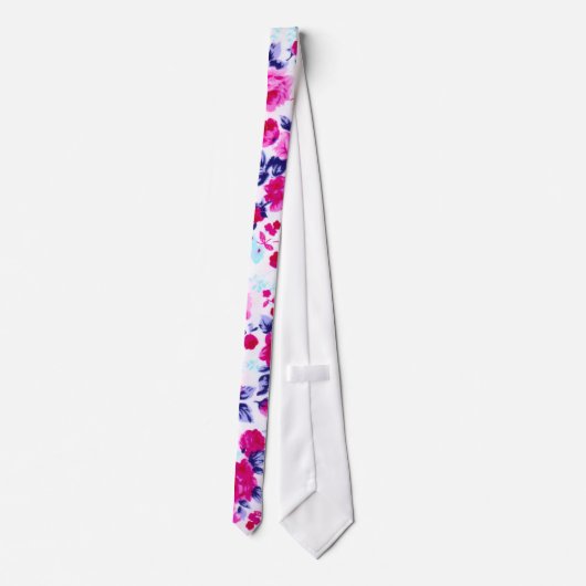 Helderrood, Paars en roze Floral Pattern Stropdas (Achterkant)