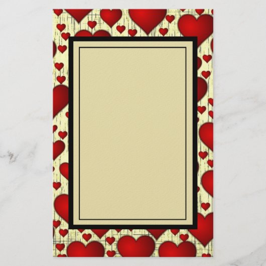 Helderrood Romantisch patroon Briefpapier (Voorkant)