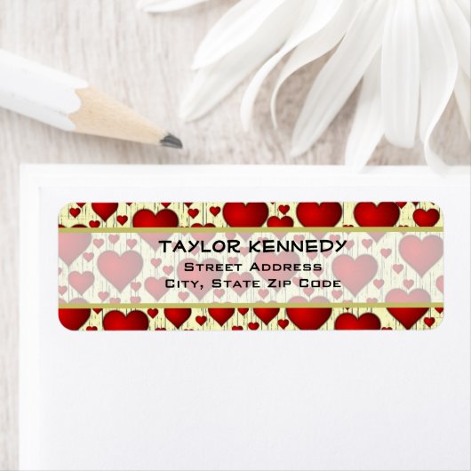 Helderrood Romantisch patroon Etiket (Insitu)