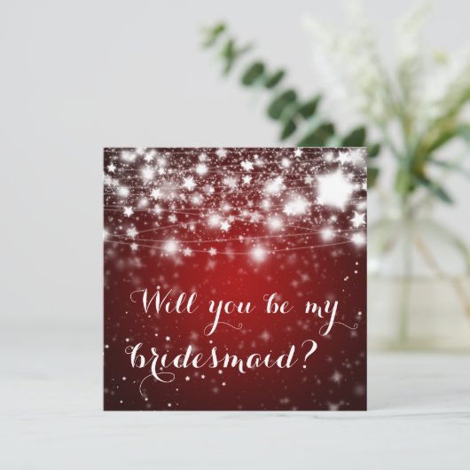 Helderrood | Stars Will You Be My Bridesmaid Kaart (Staand voorkant)