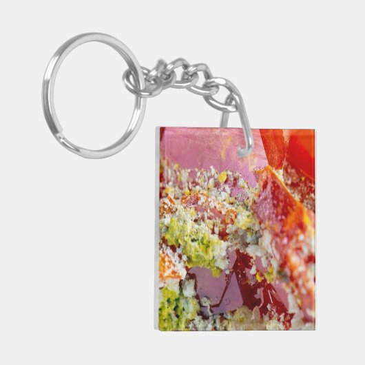 Helderrood sulfenietspecimen sleutelhanger (Voorkant Links)