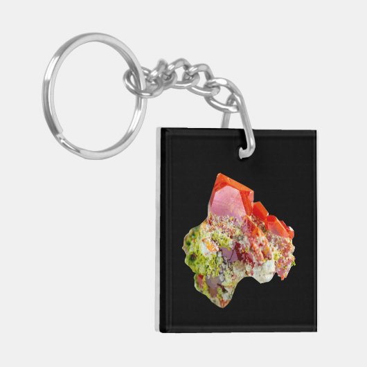 Helderrood sulfenietspecimen sleutelhanger (Voorkant Links)