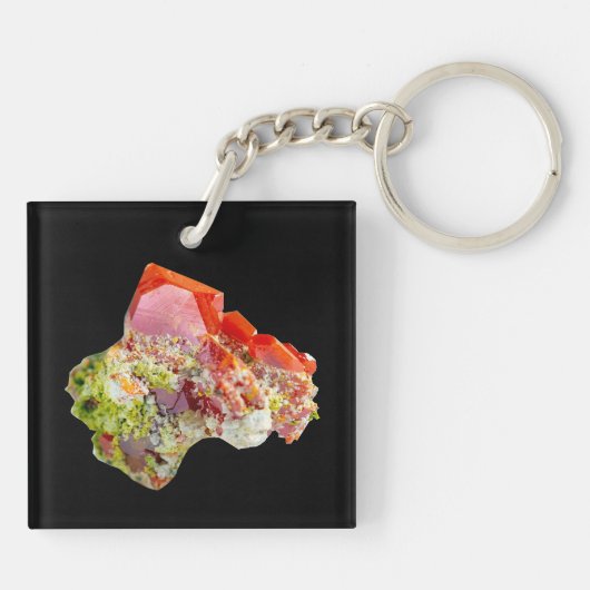 Helderrood sulfenietspecimen sleutelhanger (Achterkant)