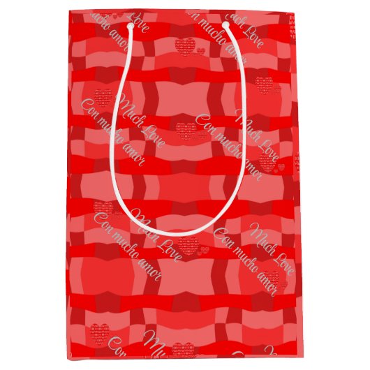Helderrood Tweetalig Engels Spaans "Mucho Amor" Medium Cadeauzakje (Voorkant)