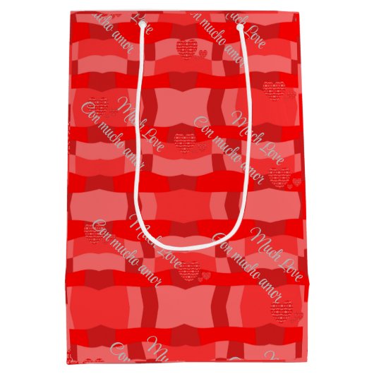 Helderrood Tweetalig Engels Spaans "Mucho Amor" Medium Cadeauzakje (Achterkant)