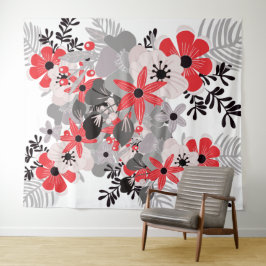 Helderrood ultieme grijs boho bloem wandkleed