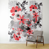 Helderrood ultieme grijs boho bloem wandkleed (In situ)