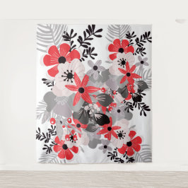 Helderrood ultieme grijs boho bloem wandkleed