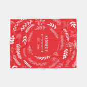 Helderrood wit laat floral monogram patroon fleece deken (Voorkant (Horizontaal))
