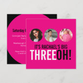 Helderroze 30e THREEOH! Fotoverjaardagsuitnodiging Kaart (Voorkant / Achterkant)