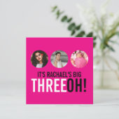 Helderroze 30e THREEOH! Fotoverjaardagsuitnodiging Kaart (Staand voorkant)