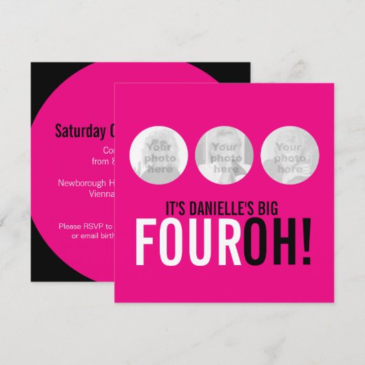 Helderroze 40e VIROH! Fotoverjaardagsuitnodiging Kaart (Voorkant / Achterkant)