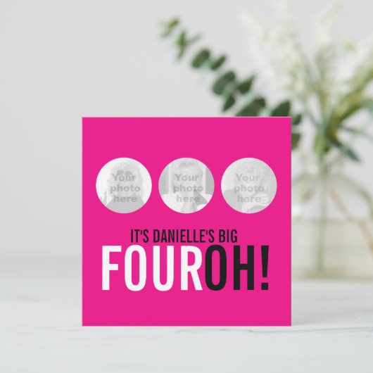 Helderroze 40e VIROH! Fotoverjaardagsuitnodiging Kaart (Staand voorkant)