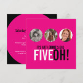 Helderroze 50e FIVEOH! Fotoverjaardagsuitnodiging Kaart (Voorkant / Achterkant)