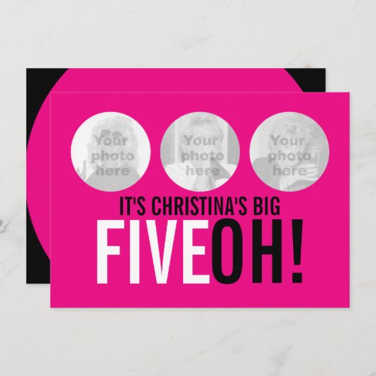 Helderroze 50e FIVEOH! Fotoverjaardagsuitnodiging Kaart (Voorkant / Achterkant)