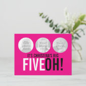 Helderroze 50e FIVEOH! Fotoverjaardagsuitnodiging Kaart (Staand voorkant)