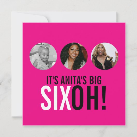 Helderroze 60ste SIXOH! Fotoverjaardagsuitnodiging Kaart (Voorkant)