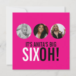 Helderroze 60ste SIXOH! Fotoverjaardagsuitnodiging Kaart