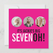 Helderroze 70ste SEVENOH! Fotoverjaardagsuitnodigi Kaart (Voorkant)