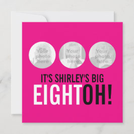Helderroze 80e EIGHTOH! Fotoverjaardagsuitnodiging Kaart