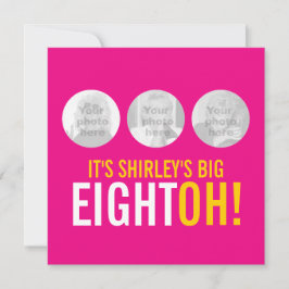 Helderroze 80e EIGHTOH! Fotoverjaardagsuitnodiging Kaart
