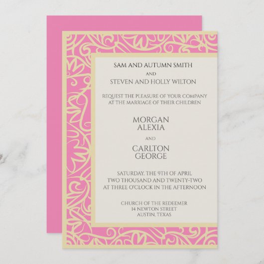 Helderroze aankondiging, altijd kaart (Voorkant / Achterkant)