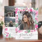 Helderroze afstuderen met foto van greenery script kaart