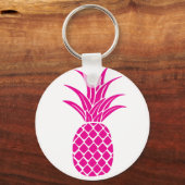 Helderroze anananas Button Sleutelhanger (Voorkant)