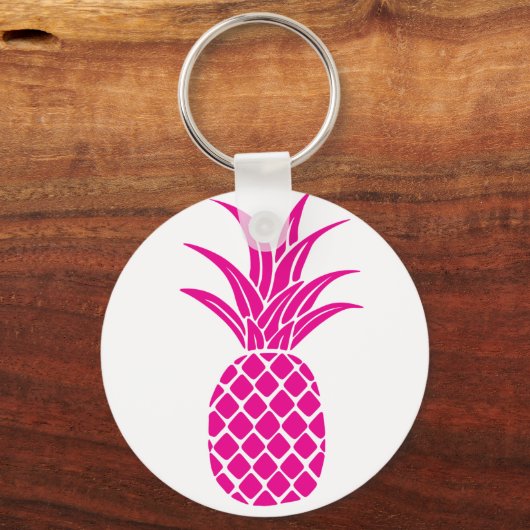 Helderroze anananas Button Sleutelhanger (Voorkant)