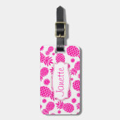 Helderroze ananas en bloem genaamd bagagelabel (Voorkant verticaal)