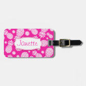 Helderroze ananas en bloem genaamd bagagelabel (Voorkant horizontaal)