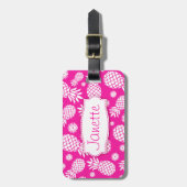 Helderroze ananas en bloem genaamd bagagelabel (Voorkant verticaal)