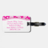 Helderroze ananas en bloem genaamd bagagelabel (Achterkant horizontaal)