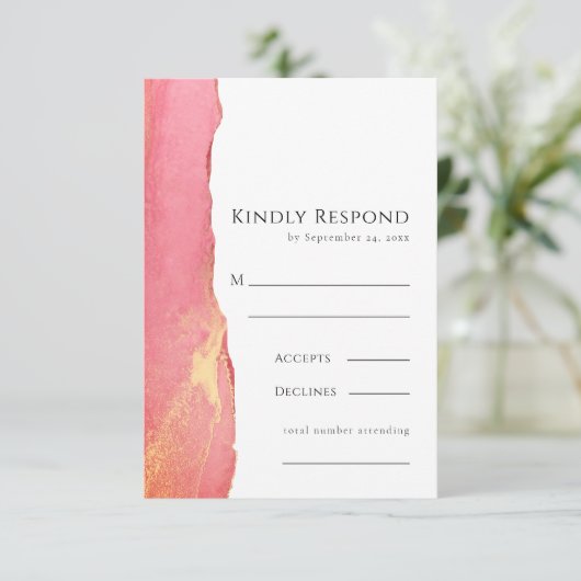 Helderroze Art RSVP Wedding Response Kaart (Staand voorkant)