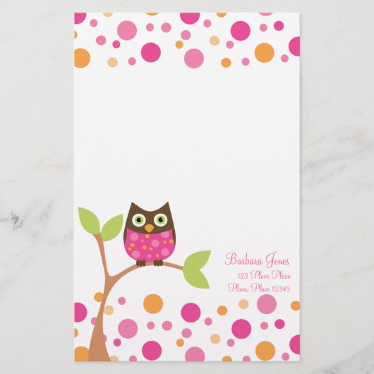 Helderroze Baby Owl Briefpapier (Voorkant)
